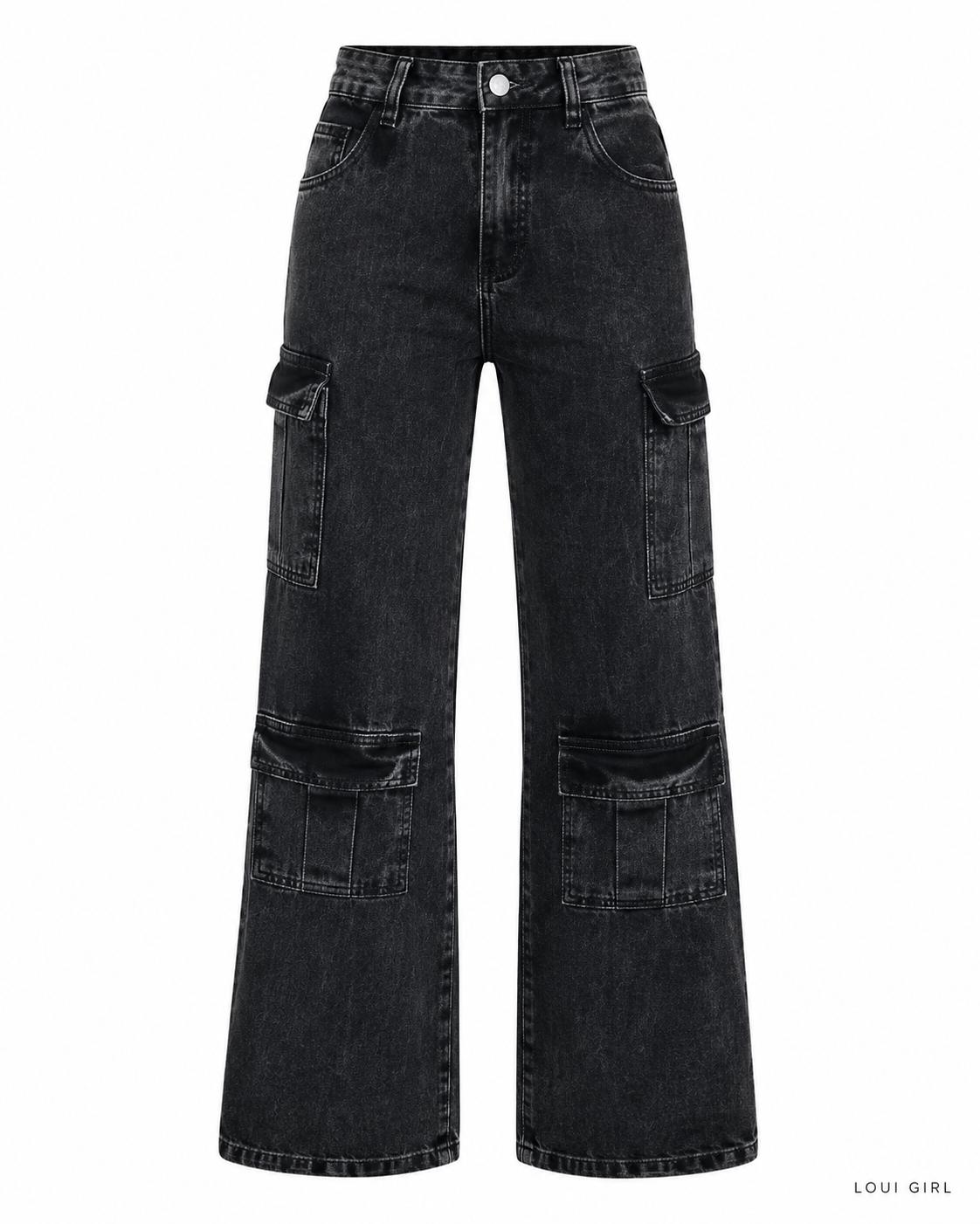 Calça Jeans Cargo Wide Leg  Selena