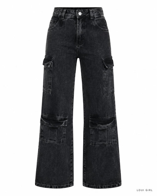 Calça Jeans Cargo Wide Leg  Selena