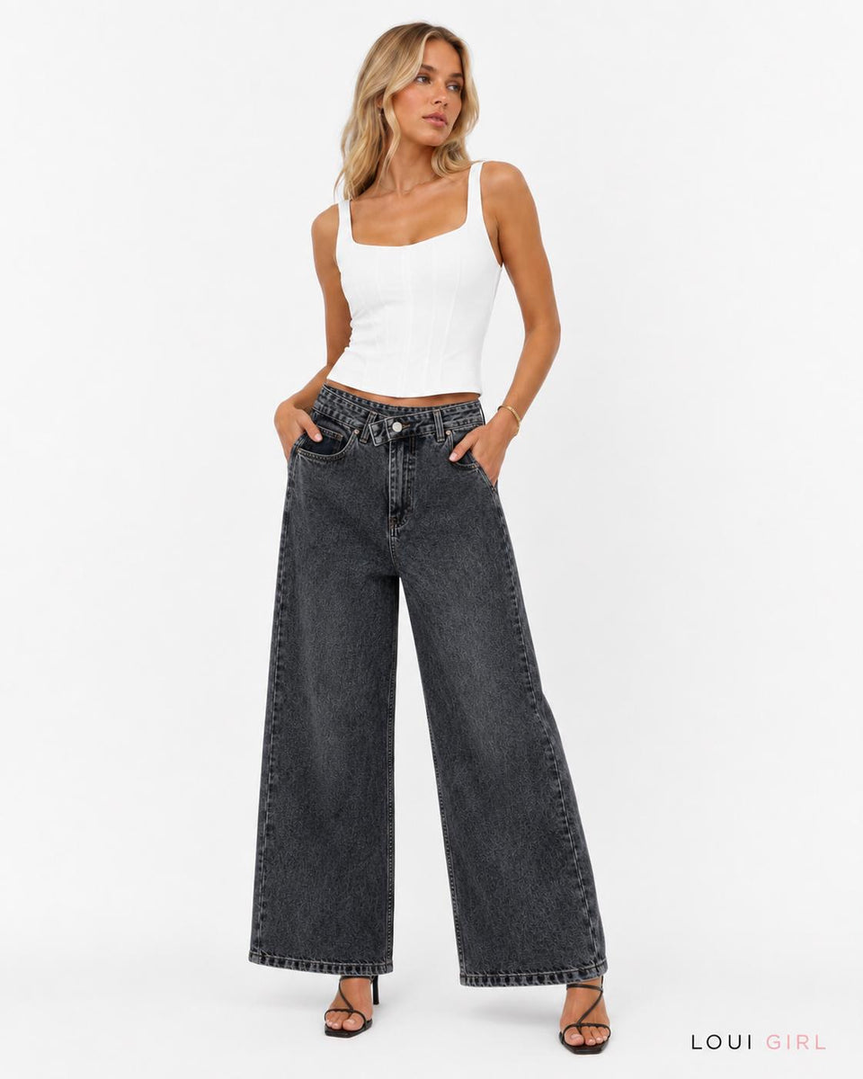 Calça Jeans Wide Leg Lavagem Sujinha