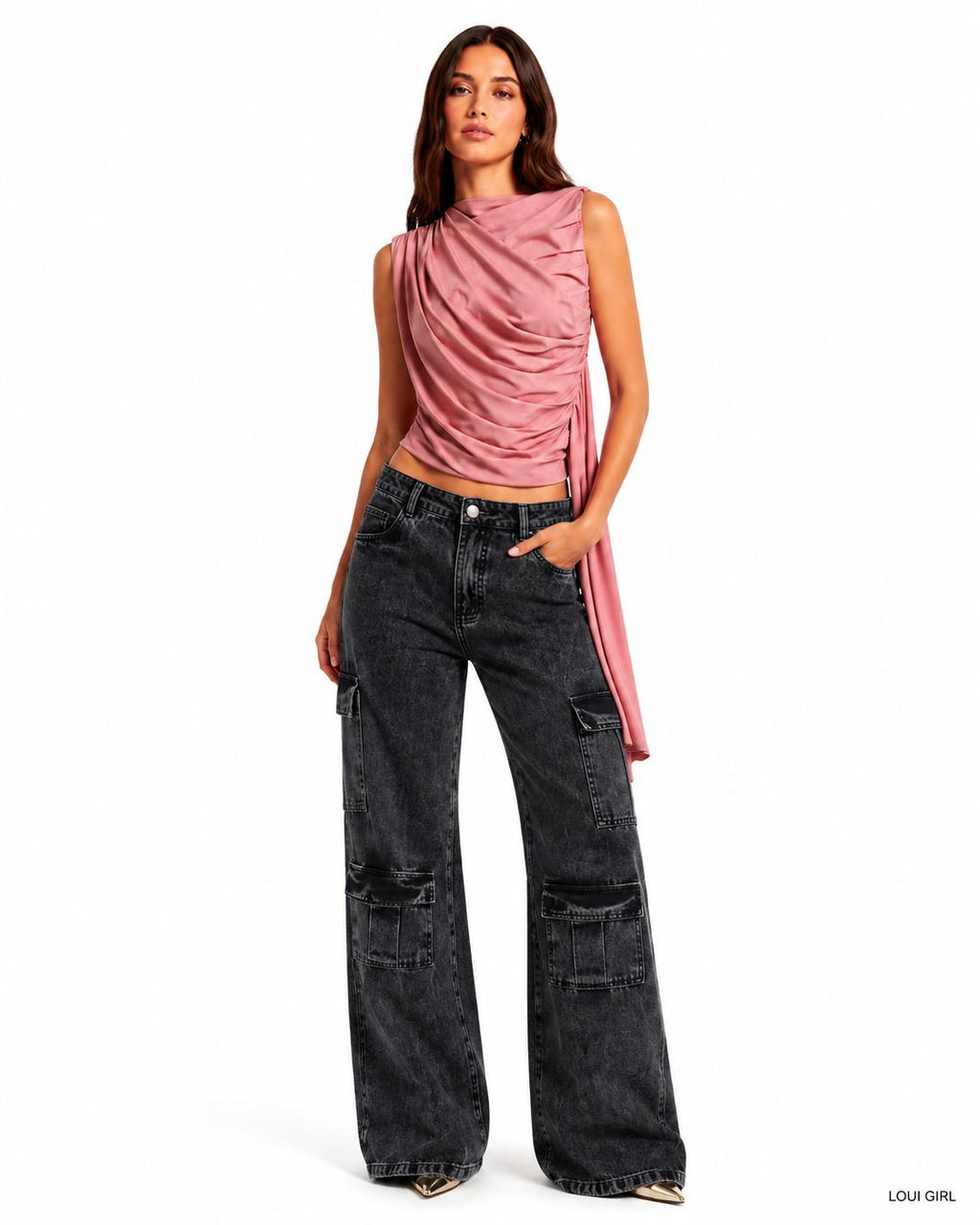 Calça Jeans Cargo Wide Leg  Selena